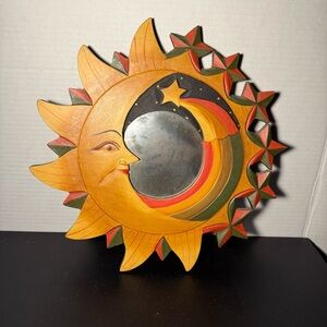Vintage 1990’s celestial sun and moon mirror hand crafted wall decor